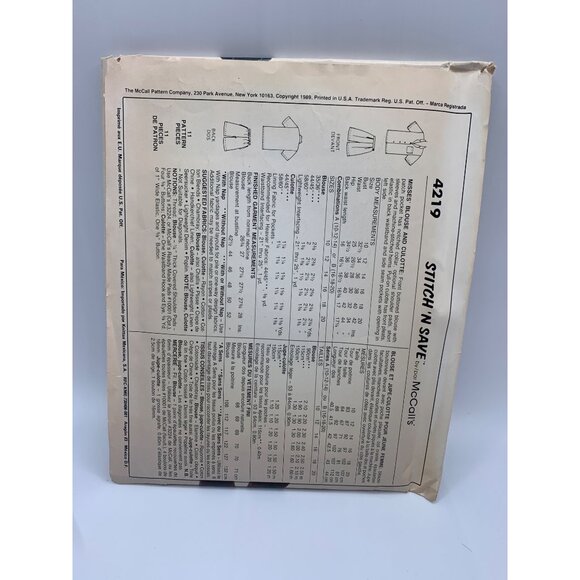 McCall's Misses Shirt Culotte Sewing Pattern sz 10-14 4219 - uncut - Picture 2 of 2